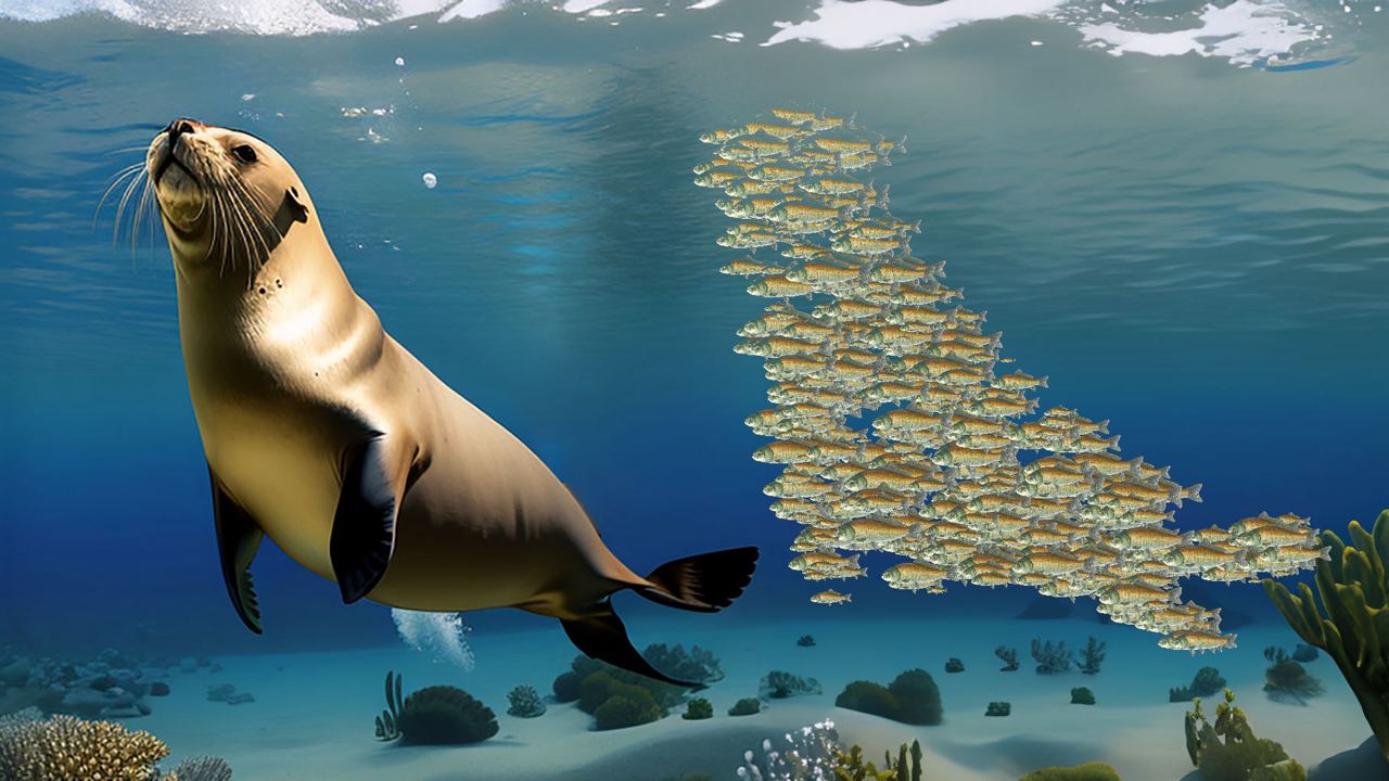 Sea Lion with School of Fish