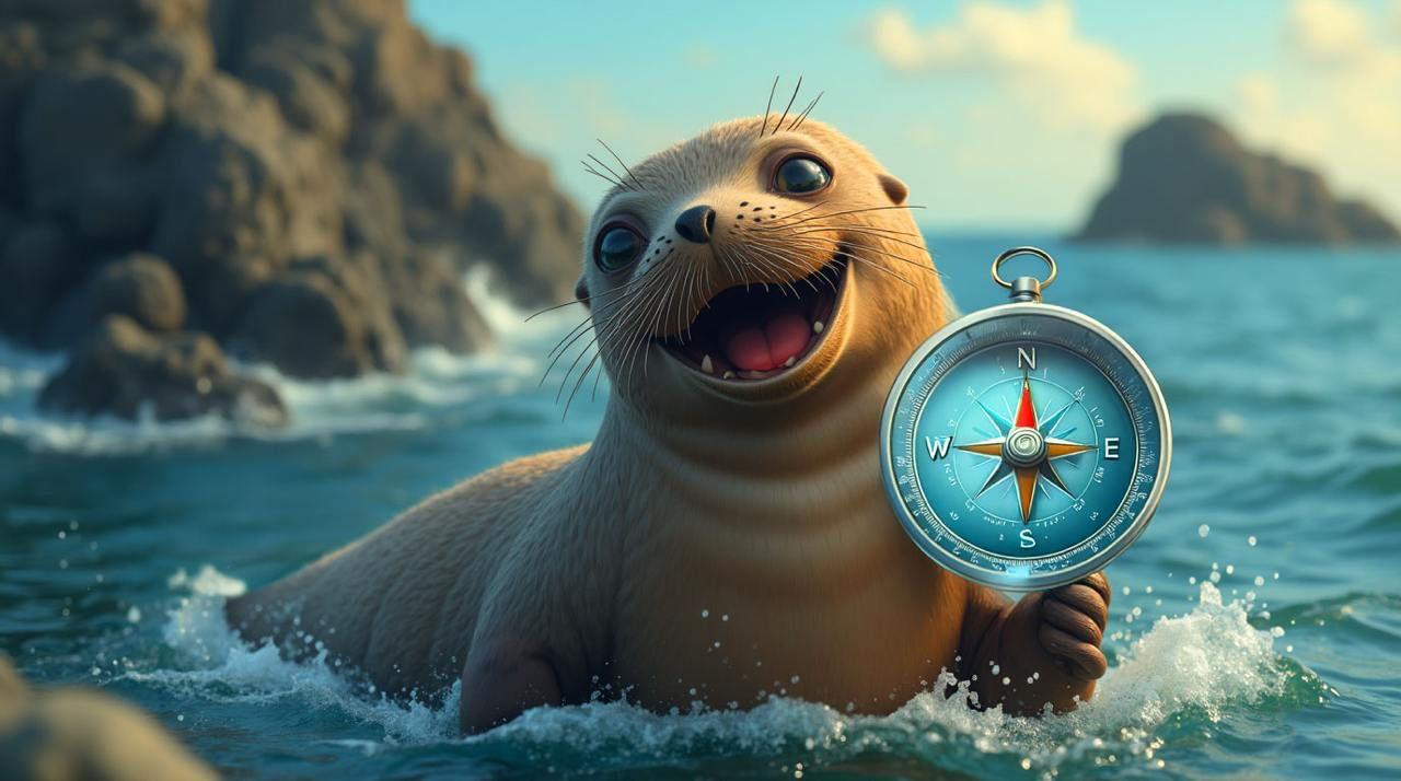 Sea Lion with compass