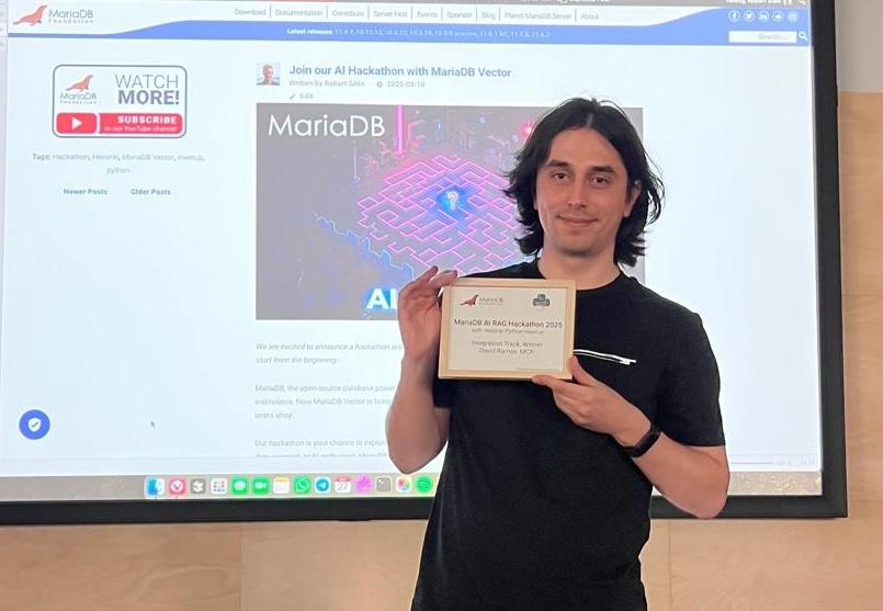 David Ramos - MariaDB AI RAG Hackathon Helsinki Python meetup integration track winner